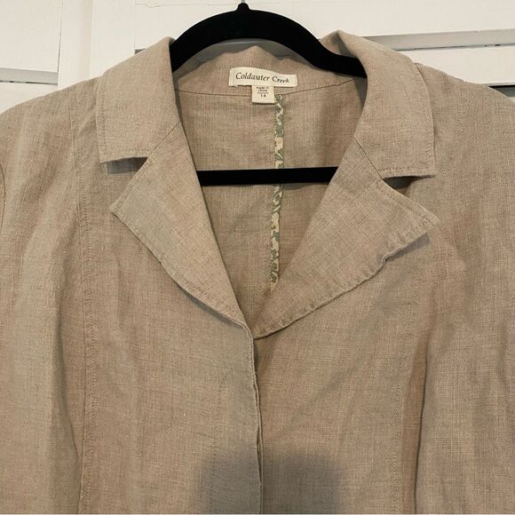Coldwater Creek size 14 100% Linen Neutral Coastal Lightweight Blazer - Picture 2 of 9